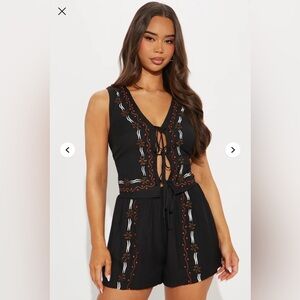 NWT Floral Embroidered Linen Short Set Vest Top Black Small